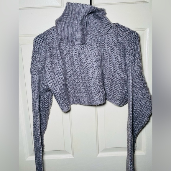 Sweaters - TIC TOC Women’s Cropped Turtleneck Sweater Large Gray Chunky Knit‎